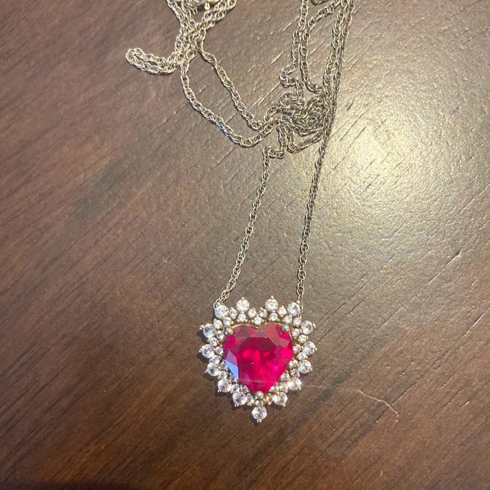 Ruby and white sapphire heart necklace